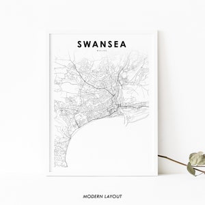 Swansea UK Map Print, Wales United Kingdom Map Art Poster, City Street Road Map Print, Nursery Room Wall Office Decor, Printable Map