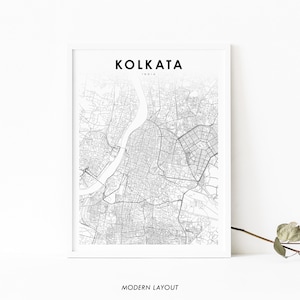 Kolkata India kaart afdrukken, kaart kunst poster, Calcutta, West-Bengalen, stad straat routekaart afdrukken, kinderkamer muur kantoor decor, afdrukbare kaart