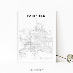 Fairfield CA Map Print, California USA Map Art Poster, Solano, City Street Road Map Print, Nursery Room Wall Office Decor, Printable Map