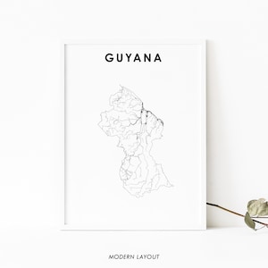 Guyana kaart afdrukken, land routekaart poster, Georgetown Zuid-Amerika kaart kunst, kinderkamer muur kantoor decor, afdrukbare kaart