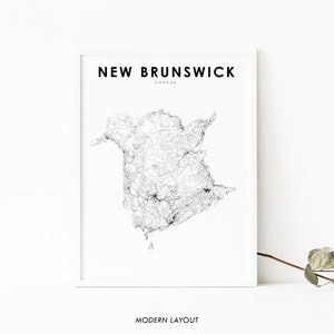 New Brunswick Karte Print, NB Kanada Road Map Print, Saint John Moncton Karte Kunst Poster, Kinderzimmer Wand Büro Dekor, druckbare Karte