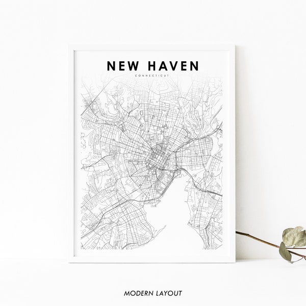 New Haven CT Map Print, Connecticut USA Map Art Poster, Yale, City Street Road Map Print, Nursery Room Office Wall Decor, Printable Map