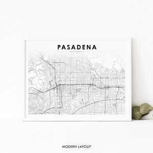 Pasadena CA carte impression, Californie USA carte Art affiche, San Gabriel, impression de carte routière ville rue, pépinière chambre mur bureau Decor, carte imprimable