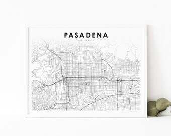 Pasadena CA carte impression, Californie USA carte Art affiche, San Gabriel, impression de carte routière ville rue, pépinière chambre mur bureau Decor, carte imprimable