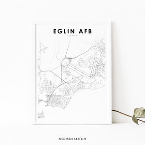 Elgin AFB FL kaartafdruk, luchtmachtbasis Florida VS, legerbasis poster, militaire basiskaart kunst, wanddecor, minimalistische stijl, afdrukbare kaart