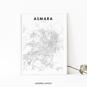 Asmara Eritrea Karte Druck, Asmera Karte Kunst Poster, Afrika, Stadt Straße Straße Karte Druck, Kinderzimmer Wand Büro Dekor, druckbare Karte