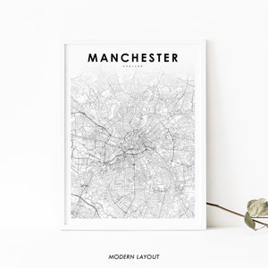 Manchester England Karte Druck, Vereinigtes Königreich UK Karte Kunst Poster, Stadt Straße Straßenkarte Druck, Kinderzimmer Wand Büro Dekor, druckbare Karte