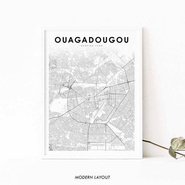 Ouagadougou Burkina Faso Karte Print, Karte Kunst Poster, Wagadugu, Stadt Straße Road Map Print, Kinderzimmer Wand Büro Dekor, druckbare Karte