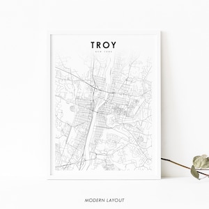Troy NY Karte Print, New York NYC USA Karte Kunst Poster, Rensselaer, Stadt Straße Road Map Print, Kinderzimmer Wand Büro Dekor, druckbare Karte