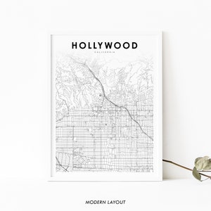 Hollywood CA kaart afdrukken, Californië USA kaart Art Poster, Los Angeles City Street kaart afdrukken, kinderkamer muur Office Decor, afdrukbare kaart