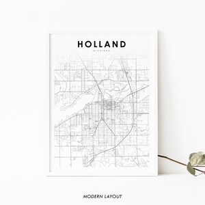 Holland MI Map Print, Michigan USA Map Art Poster, Ottawa Allegan, City Street Road Map Print, Nursery Room Wall Office Decor, Printable Map