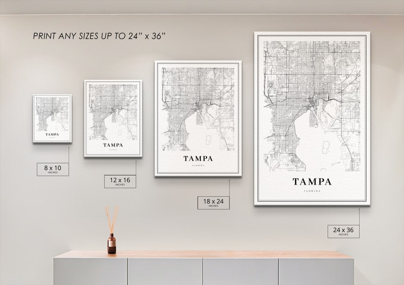 Tampa FL Map Print, Florida USA Map Art Poster, Tampa Bay Area City Street Road Map Print, Nursery Room Wall Office Decor, Printable Map image 6