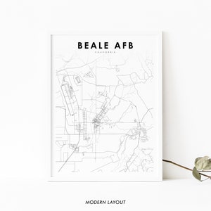 Beale AFB CA Map Print, Air Force Base California USA, Army Base Poster, Military Base Map Art, Office Wall Decor, Minimalist Printable Map