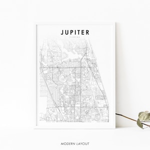 Jupiter FL Kaart Print, Florida USA Kaart Art Poster, Palm Beach County City Street Road Map Print, Kinderkamer Kantoor Muur Decor Afdrukbare kaart