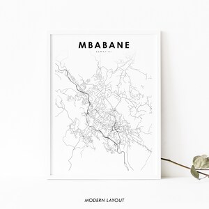 Mbabane Eswatini Map Print, Map Art Poster, ÉMbábáne Swaziland, City Street Road Map Print, Nursery Room Wall Office Decor, Printable Map