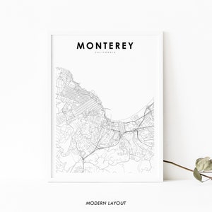 Monterey CA Map Print, California USA Map Art Poster, Carmel City Street Road Map Print, Nursery Room Wall Office Decor, Printable Map