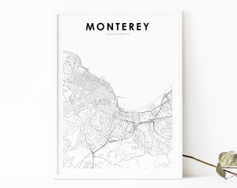 Monterey CA Map Print, California USA Map Art Poster, Carmel City Street Road Map Print, Nursery Room Wall Office Decor, Printable Map