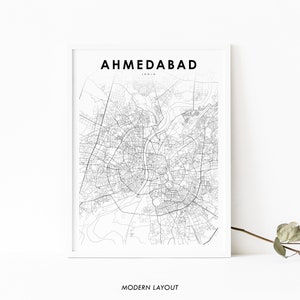 Impressão de mapa de Ahmedabad Índia, pôster de arte de mapa, impressão de mapa de estradas da cidade de Amdavad Gujarat, decoração de escritório de parede de quarto de berçário, mapa para impressão
