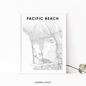 Pacific Beach CA Karte Print, Kalifornien USA Karte Art Poster, San Diego, City Street Road Map Print, Kinderzimmer Wand Büro Dekor, printable