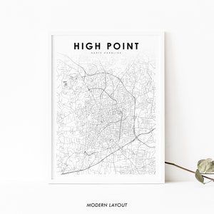 High Point NC Mapa Wydruk, Północna Karolina USA Mapa Art Plakat, City Street Road Map Wydruk, Dekoracja Ścienna Do Pokoju Dziecięcego, Wydrukowana Mapa