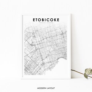 Etobicoke Bereich Toronto Map Print, Ontario AUF Kanada Karte Kunst Poster, Stadtstraße Straßenkarte Print, Kinderzimmer Büro Wanddekoration druckbare Karte