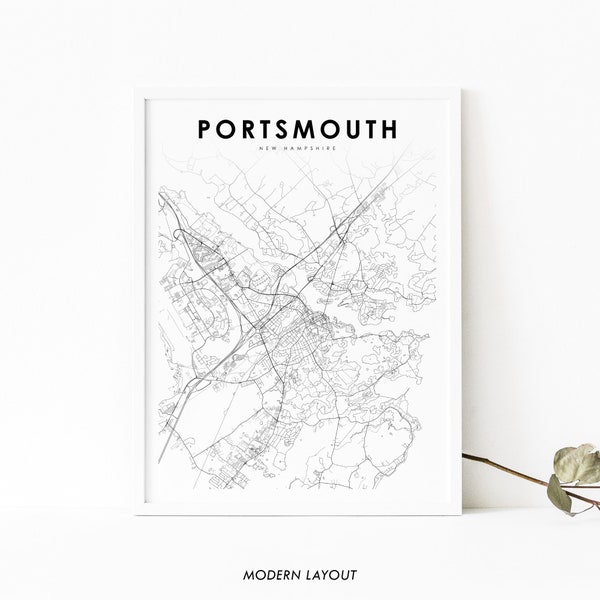 Portsmouth NH Map Print, New Hampshire USA Map Art Poster, City Street Road Map Print, Nursery Room Wall Office Decor, Printable Map