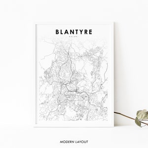 Blantyre Malawi Map Print, Map Art Poster, City Street Road Map Print, Nursery Room Wall Office Decor, Printable Map
