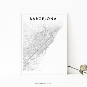 Impressão de mapa de Barcelona Espanha, pôster de arte de mapa de Espanha, impressão de mapa de estrada de rua da cidade, decoração de escritório de parede de quarto de berçário, mapa imprimível