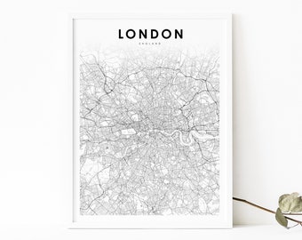 Londres région Angleterre carte impression, Royaume-Uni Royaume-Uni carte Art affiche, ville rue route carte impression, pépinière chambre mur bureau Decor, carte imprimable
