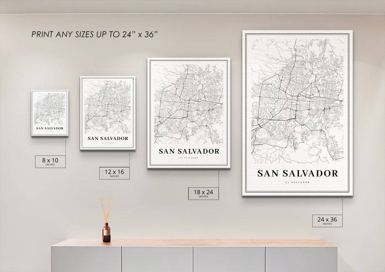 San Salvador El Salvador Map Print, Map Art Poster, City Street Road Map Print, Nursery Room Wall Office Decor, Printable Map image 6