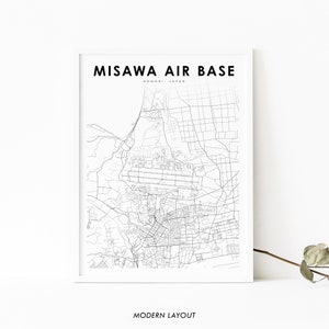 Misawa Air Base Japan Map Print, JASDF Air Force Aomori Map Art Poster, 三沢 青森県 日本 City Street Road Map Print, Nursery Room Office Wall Decor