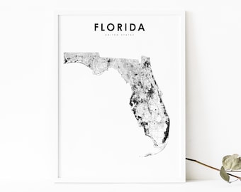 Stampa della mappa della Florida, stampa della mappa stradale dello stato, poster artistico della mappa degli Stati Uniti FL USA, decorazione dell&#39;ufficio della parete della stanza della scuola materna, mappa stampabile