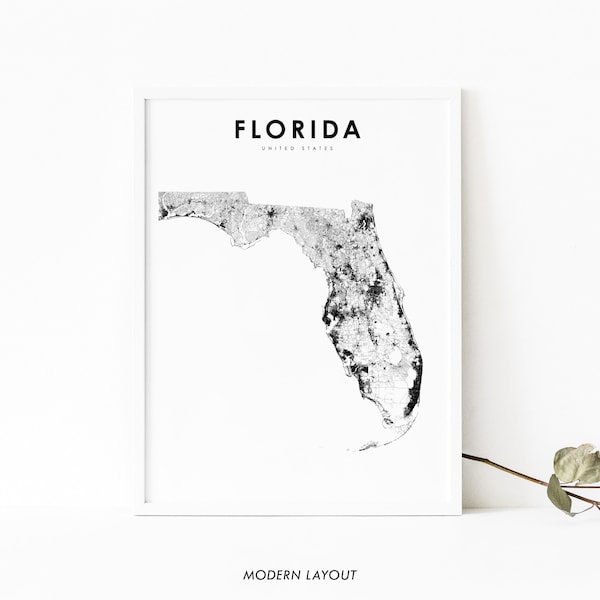 Florida Map Print, State Road Map Print, FL USA United States Map Art Poster, Nursery Room Wall Office Decor, Printable Map