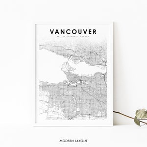 Impressão de mapa de Vancouver BC, pôster de arte de mapa da Colúmbia Britânica Canadá, impressão de mapa de estradas da cidade, decoração de parede de quarto de berçário, mapa para impressão