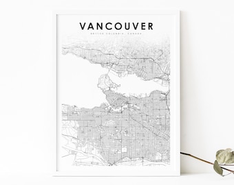 Vancouver BC Map Print, British Columbia Canada Map Art Poster, City Street Road Map Print, Nursery Room Wall Office Decor, Printable Map