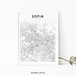 Impressão de mapa de Sofia Bulgária, pôster de arte de mapa, София България, impressão de mapa de ruas de estradas da cidade, decoração de parede de quarto de berçário, mapa para impressão
