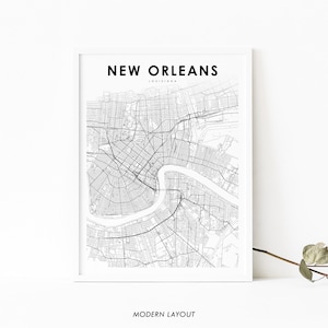 New Orleans LA Karte Druck, Louisiana USA Karte Kunst Poster, Stadt Straße Straßenkarte Druck, Kinderzimmer Wand Büro Dekor, druckbare Karte