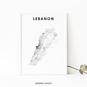 Libanon kaart afdrukken, land routekaart Art Poster, Lubnān al-Lubnānīyah Libanese Beiroet, kaart kunst, kinderkamer muur kantoor decor, afdrukbare kaart
