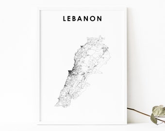 Lebanon Map Print, Country Road Map Art Poster, Lubnān al-Lubnānīyah Lebanese Beirut, Map Art, Nursery Room Wall Office Decor, Printable Map