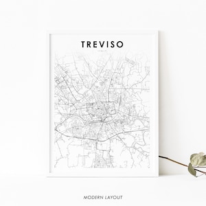 Treviso Italy Map Print, Trevixo Veneto Italia Map Art Poster, City Street Road Map Print, Nursery Room Wall Office Decor, Printable Map