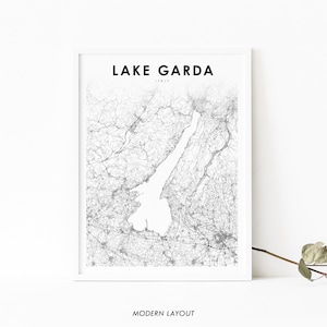 Gardasee Italien Karte Print, Karte Kunst Poster, Lach de Garda Italia, Stadt Straße Straße Karte Print, Kinderzimmer Wand Büro Dekor, druckbare Karte