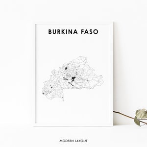 Burkina Faso Map Print, Country Road Map Poster, Ouagadougou Douala Africa Map Art, Nursery Room Wall Office Decor, Printable Map