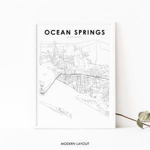 Ocean Springs MS Map Print, Mississippi USA Map Art Poster, City Street Road Map Print, Nursery Room Wall Office Decor, Printable Map