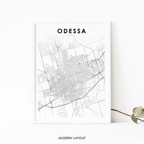 Odessa TX Map Print, Texas USA Map Art Poster, Odesa Ector County, City Street Road Map Print, Nursery Room Wall Office Decor, Printable Map