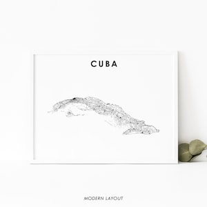 Impression de carte de Cuba, affiche d'art de carte de route de pays, Caraïbes cubaines de La Havane, art de carte de pays, décor de bureau de mur de salle de pépinière, carte imprimable
