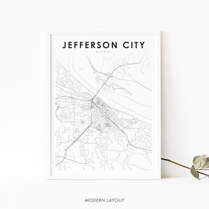 Impressão de mapa de Jefferson City MO, pôster de arte de mapa de Missouri EUA, Jeff City, impressão de mapa de estradas de rua, decoração de parede de quarto de berçário, mapa para impressão