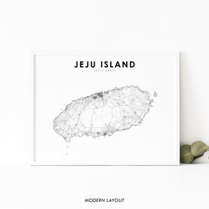 Jeju Island South Korea Karte Print, Road Map Art Poster, 제주 제주도 한국 대한민국, Kinderzimmer Wand Büro Dekor, druckbare Karte
