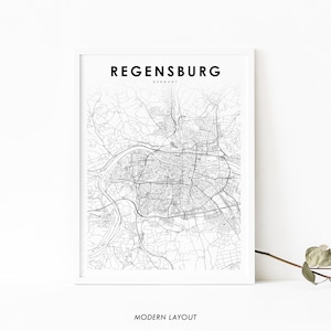 Regensburg Deutschland Karte Print, Karte Kunst Poster, Bayern, Stadt Straße Straße Karte Print, Kinderzimmer Büro Wand Dekor, druckbare Karte