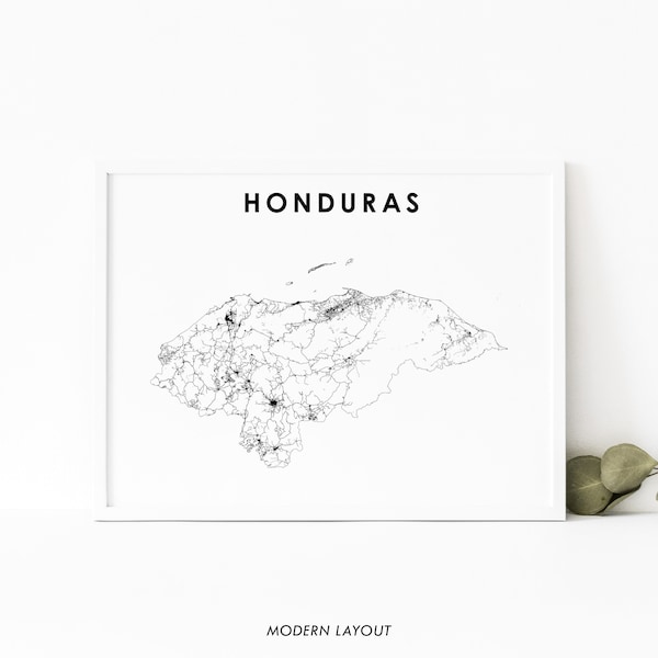 Honduras Map Print, Road Map Art Poster, Central America Caribbean Tegucigalpa Map Art, Nursery Room Wall Office Decor, Printable Map