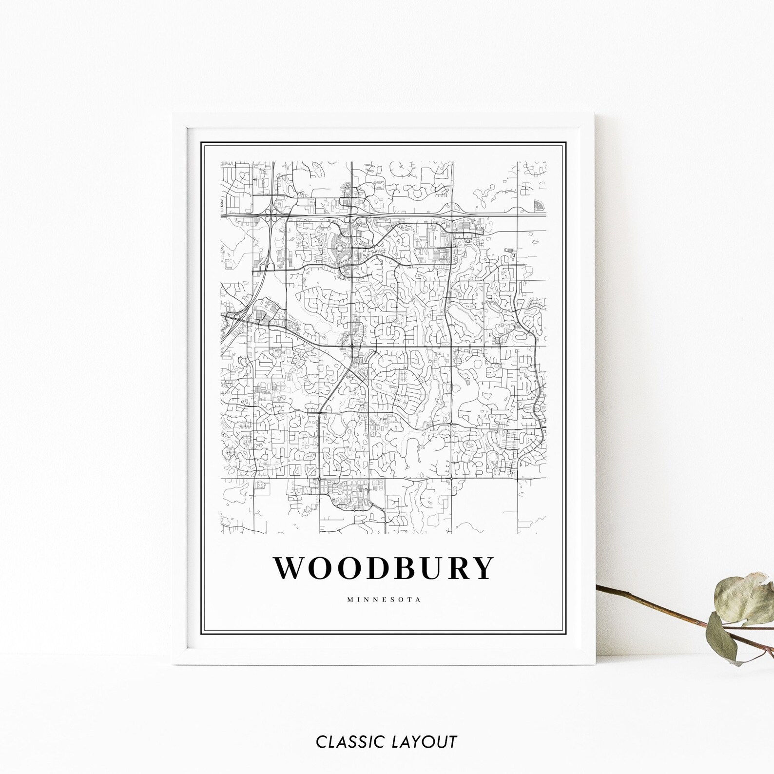 Woodbury MN Map Print, Minnesota USA Map Art Poster, City Street Road